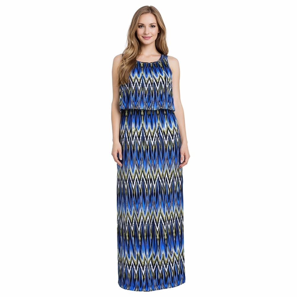 J Jill Wearever Abstract Chevron Print Sleeveless Stretch Boho Maxi Dress